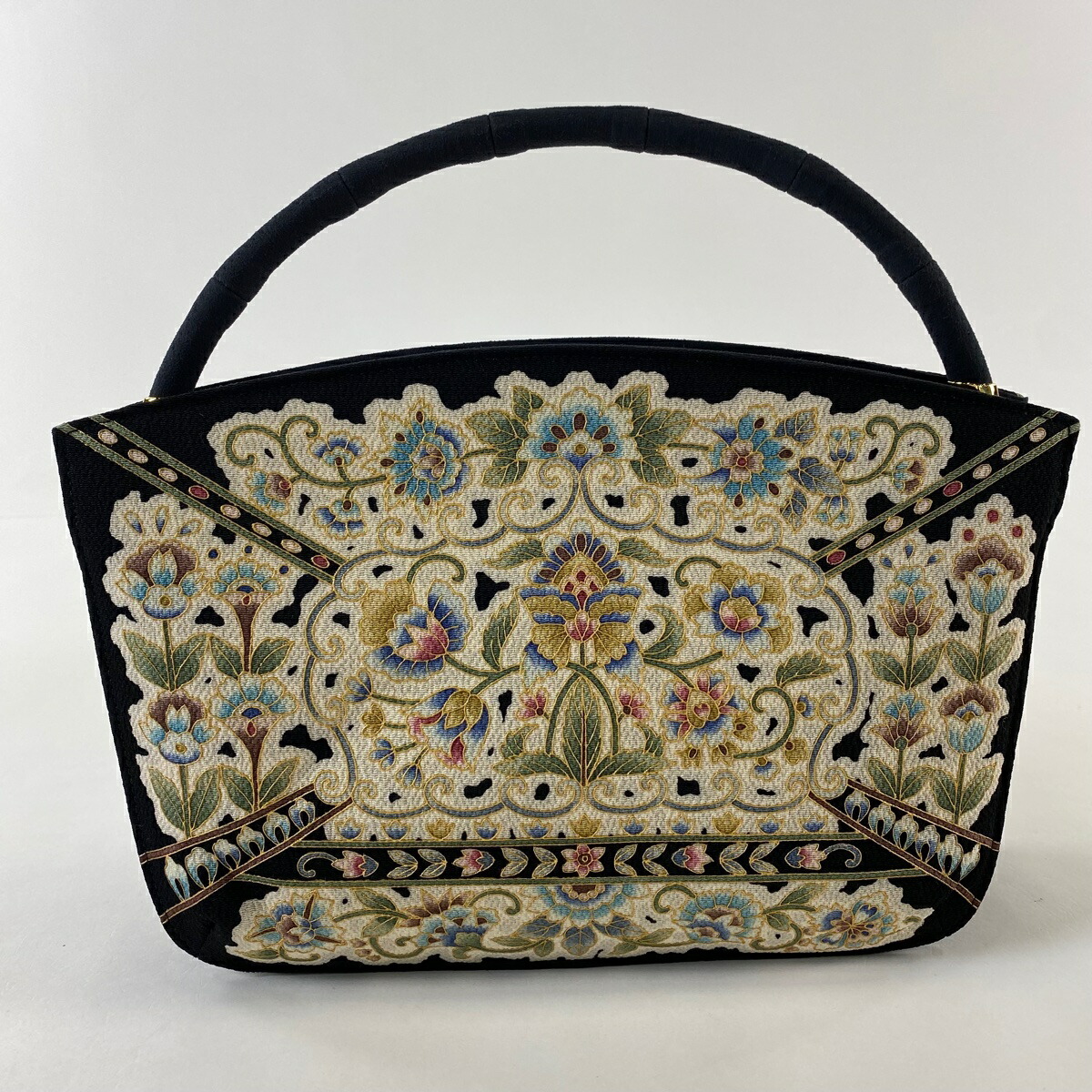 岡重謹製 未使用品 OKAJIMA バッグ 京友禅 金彩 絵皿文様 正絹 黒色 岡重謹製 未使用品 OKAJIMA バッグ 京友禅 金彩 絵皿文様 正絹