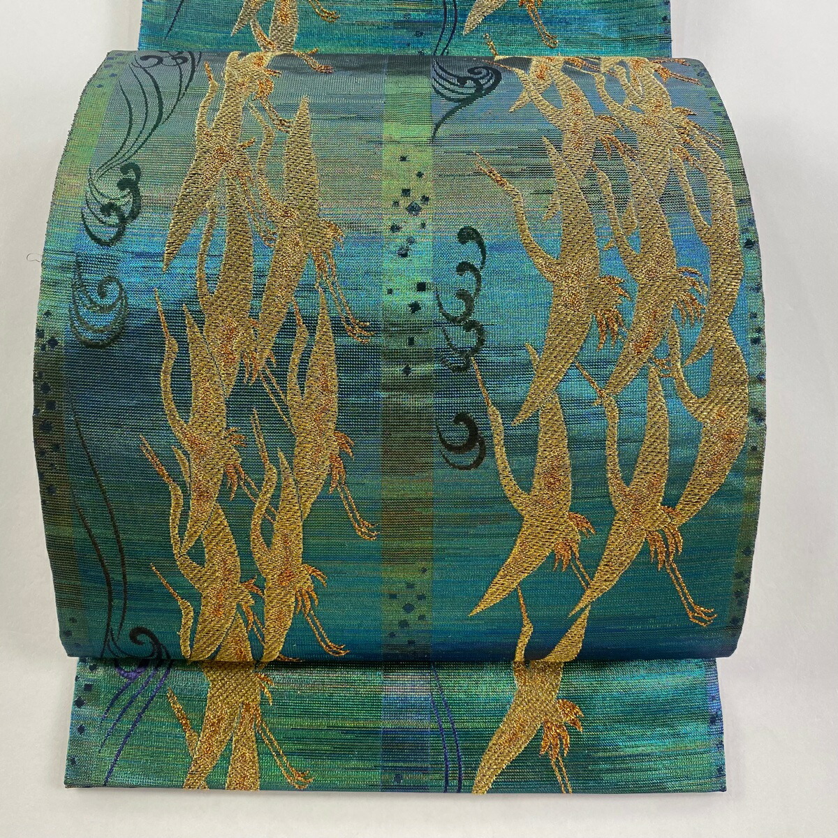 袋帯 美品 逸品 佐波理 落款あり 綴 甲胄定 箔 灰色 お太鼓柄 正絹 中古 佐波 理 綴 袋帯の通販