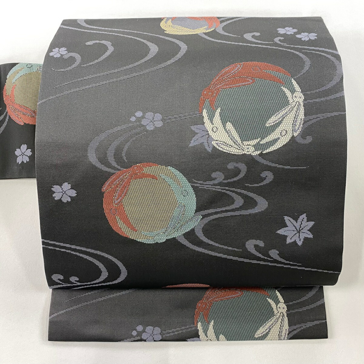 Sale丸特　オーロラ箔　稲穂　揃えの灰緑オリーブ色系箔引き正絹名古屋帯 Sale丸特オーロラ箔稲穂揃えの灰緑オリーブ色系箔引き正絹名古屋帯