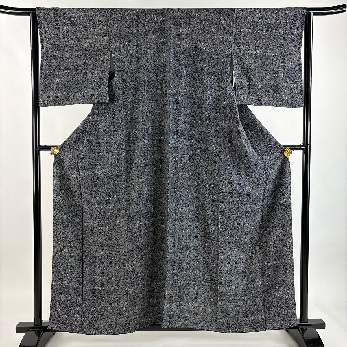 【在庫一掃】 小紋 身丈158cm 裄丈63.5cm S 袷 丸文 花 藍色 正絹 逸品 【中古】