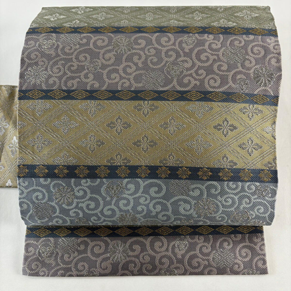 【美品】 名古屋帯 秀品 花菱 花唐草 金銀糸 灰紫 正絹 【中古】