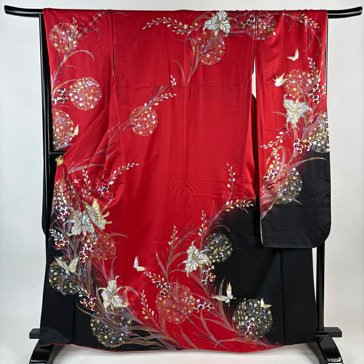 美品】 振袖 小売業者 身丈162.5cm 裄丈67.5cm L 袷 尾長鳥 草花 金