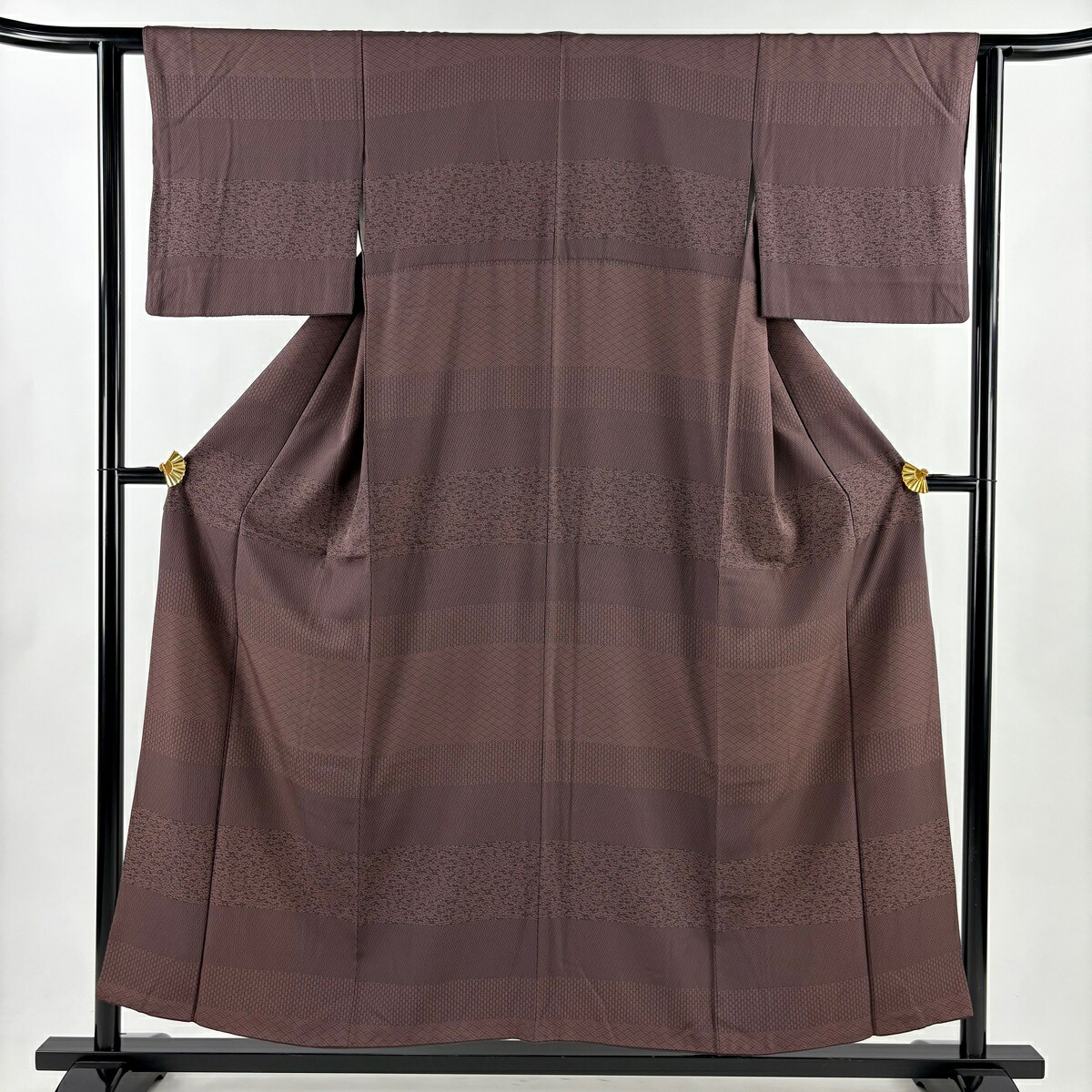 【美品】 江戸小紋 身丈154.5cm 裄丈62cm S 袷 よろけ縞 花 赤紫 正絹 名品 【中古】