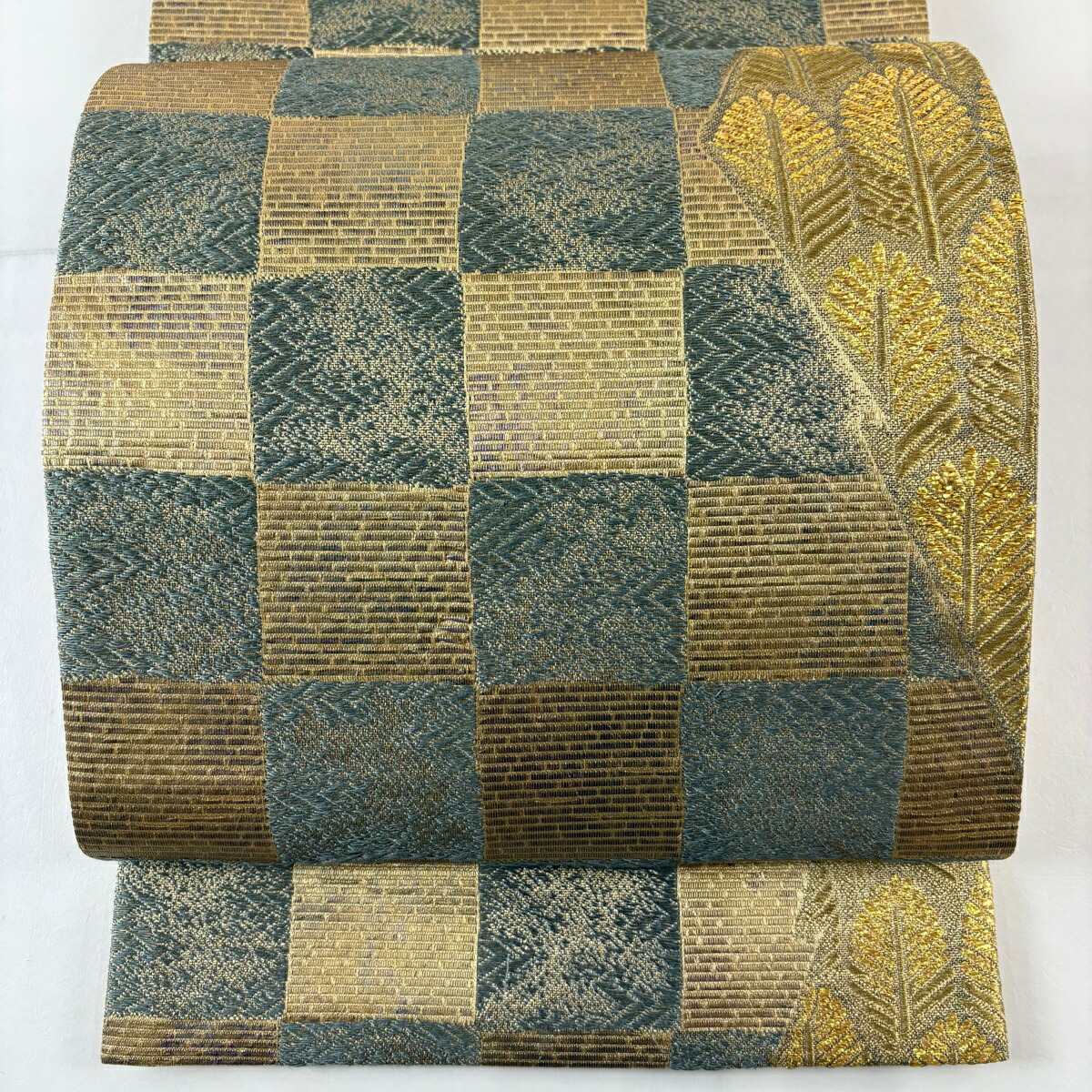袋帯 名品 若松 市松 金糸 箔 金色 六通 正絹 【中古】