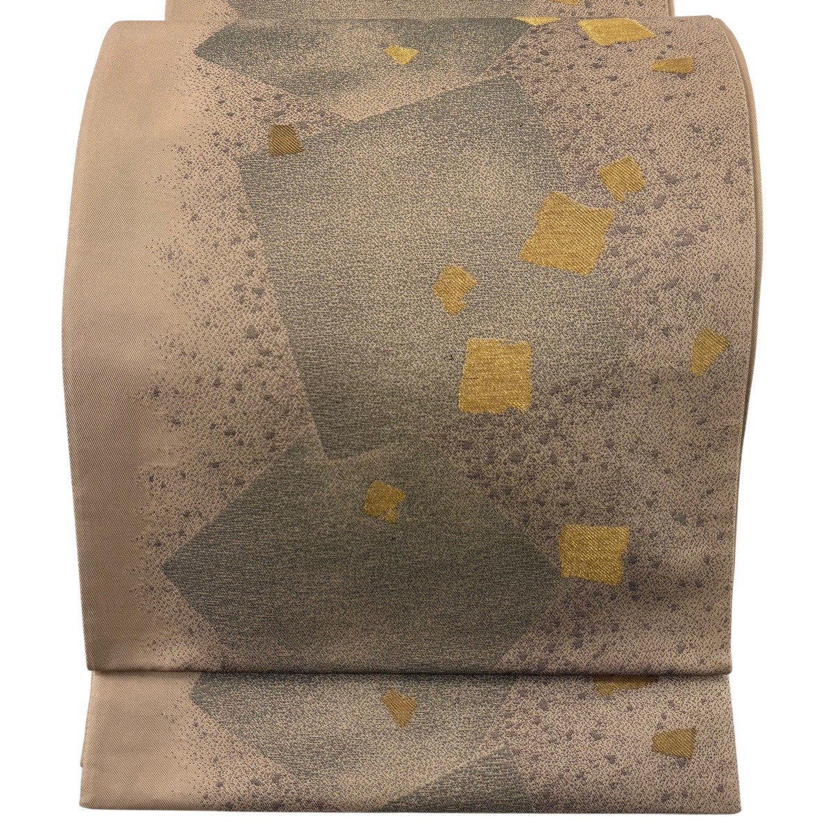 【美品】 袋帯 名品 証紙あり 色紙 箔ちらし 箔 薄茶色 六通 正絹 【中古】