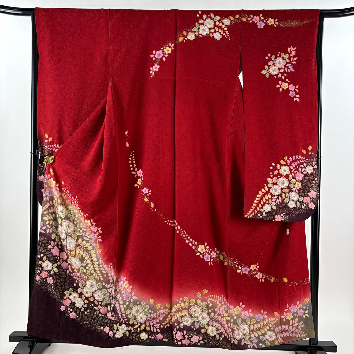 【最終価格】 振袖 身丈157.5cm 裄丈65cm M 袷 徳永憲峯 落款あり 辻が花 金彩 ぼかし 赤 正絹 逸品 【中古】 msp70