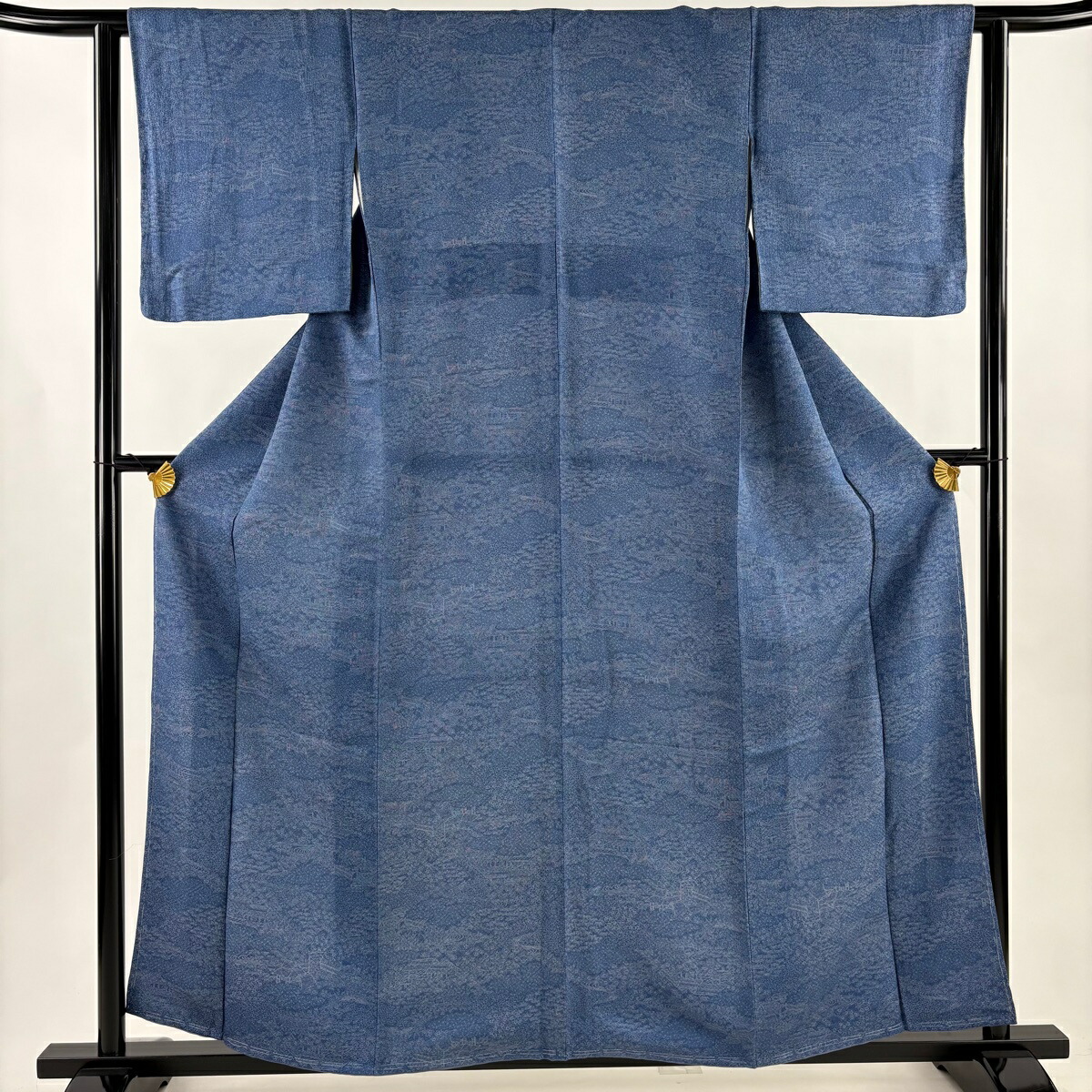 江戸小紋 身丈158cm 裄丈62cm S 袷 建物 梅 青 正絹 名品 【中古】