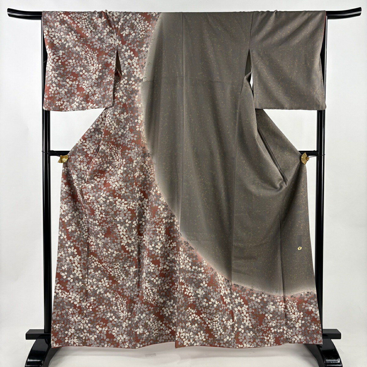 【美品】 訪問着 身丈162cm 裄丈67.5cm L 袷 萩 金彩 小豆色 正絹 秀品 【中古】 msp50