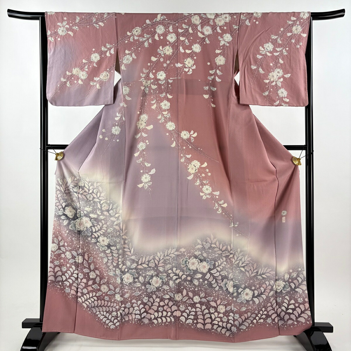 訪問着 身丈165.5cm 裄丈64cm M 袷 翠山工房 落款あり 辻が花 ぼかし ピンク 正絹 逸品 【中古】
