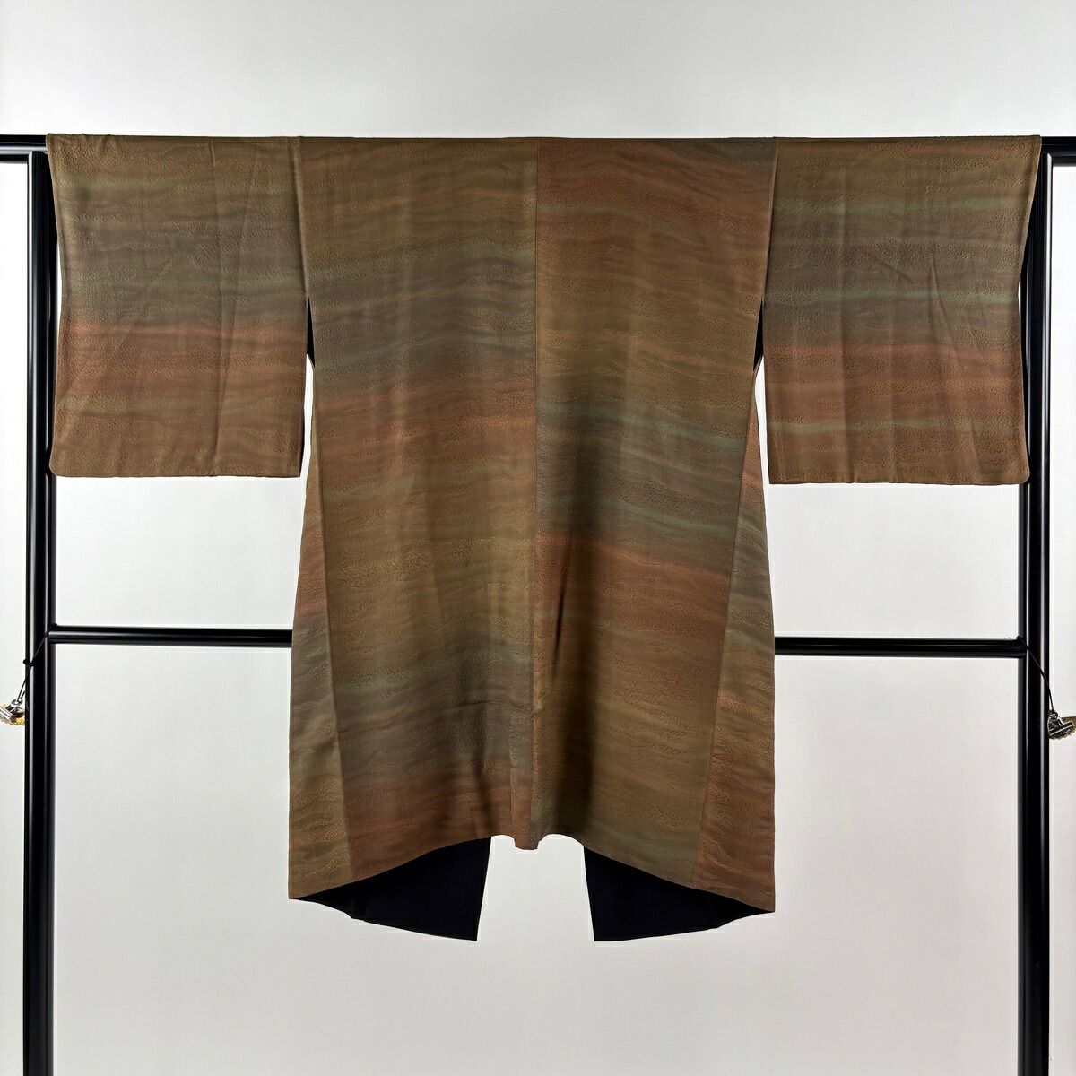 【美品】 道中着 身丈96.5cm 裄丈65.5cm M 和装コート リバーシブル 地紋 霞 ぼかし 茶緑色 正絹 逸品 【中古】 msp50