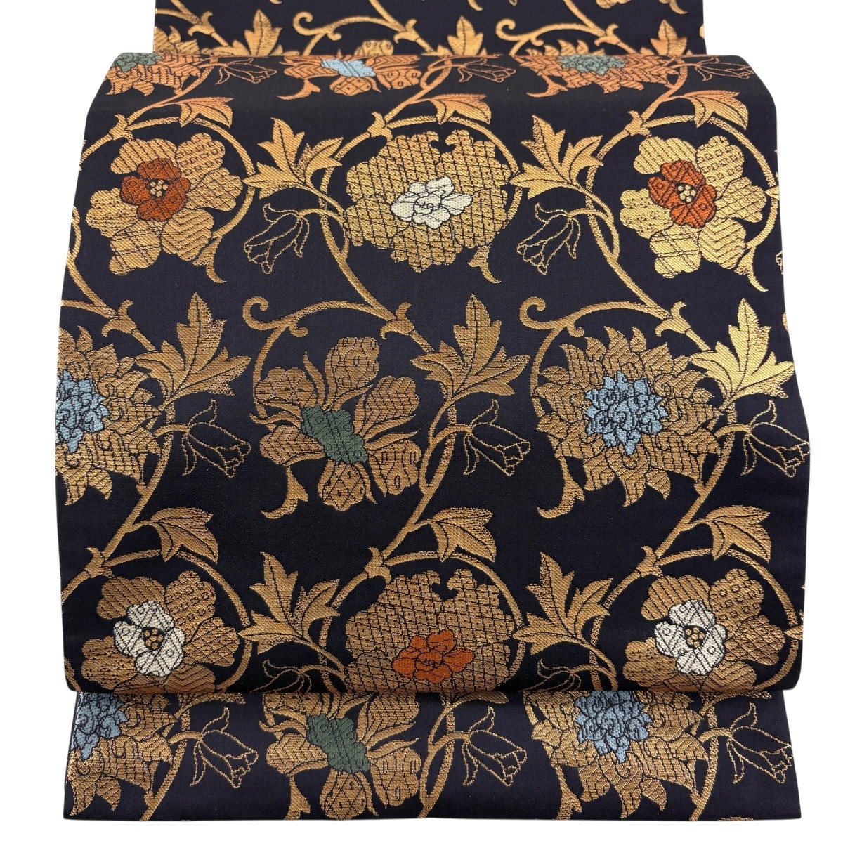 袋帯 逸品 花唐草 箔 濃紫 六通 正絹 【中古】 msp50