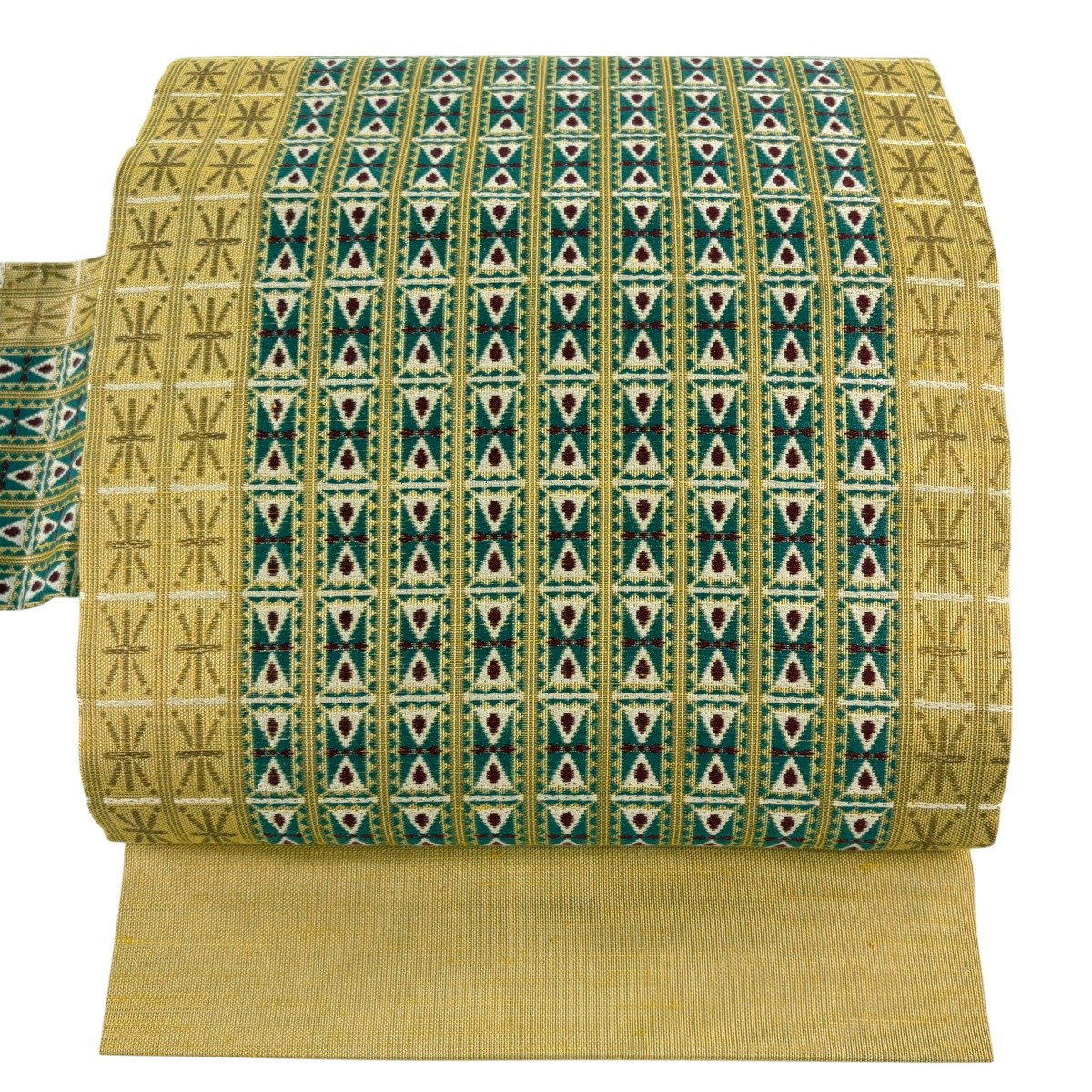 【美品】 名古屋帯 名品 縞 幾何学 箔 ベージュ 正絹 【中古】