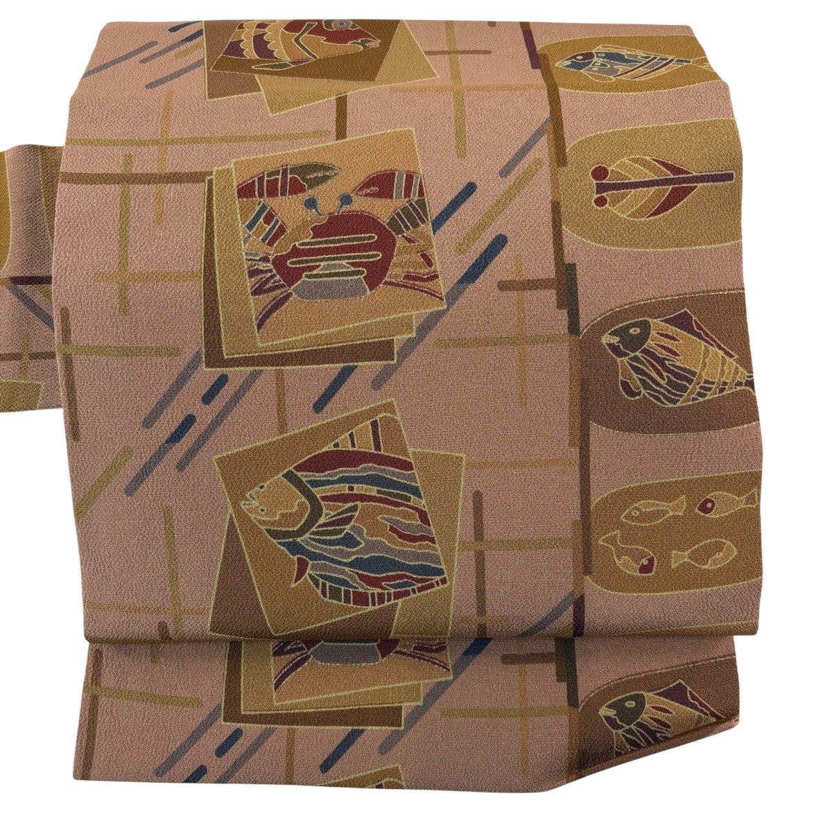 【美品】 名古屋帯 秀品 海老 平目 ピンクベージュ 正絹 【中古】 msp50