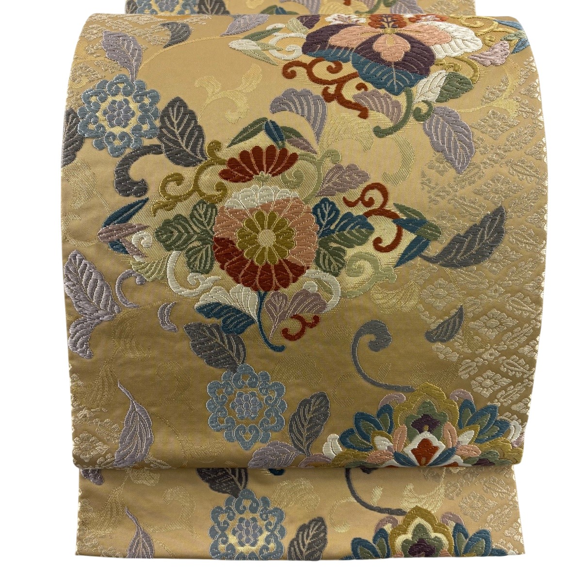 【美品】 袋帯 名品 桐 鳳凰 唐織 箔 ベージュ 六通 正絹 【中古】 msp50