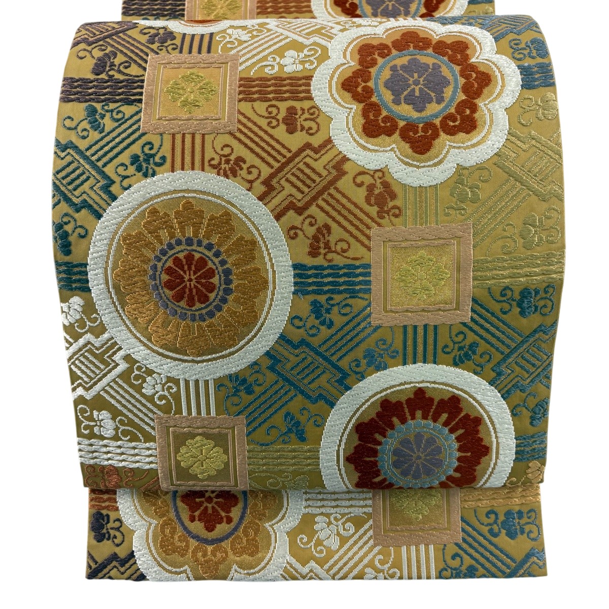 【美品】 袋帯 名品 華文 花唐草 唐織 箔 茶色 六通 正絹 【中古】 msp50