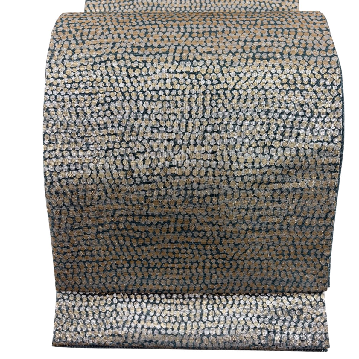 【美品】 袋帯 名品 ドット 幾何学 箔 灰緑 全通 正絹 【中古】 msp50