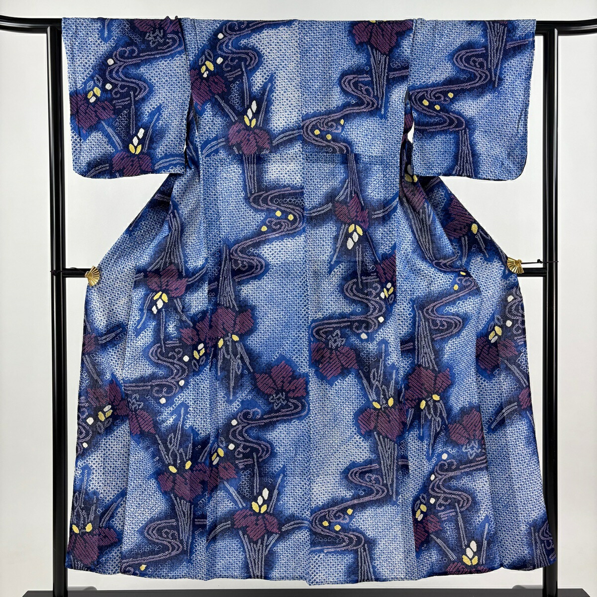 【美品】浴衣 身丈152.5cm 裄丈62cm S 絞り浴衣 草花 流水 青 綿 名品 【中古】 msp50 7,739円