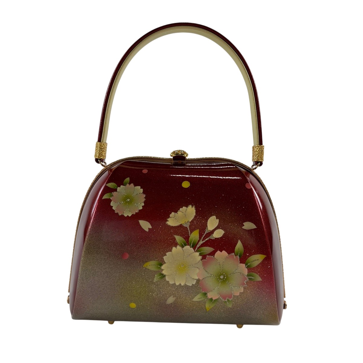 【美品】 和装バッグ 優品 フォーマル 草花 金彩 ラメ 赤 和装小物 【中古】
