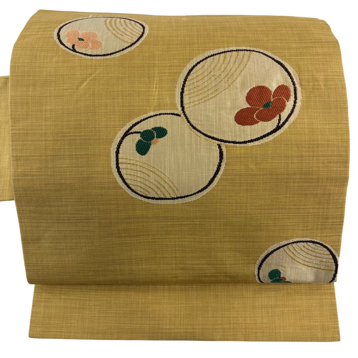 【美品】 名古屋帯 秀品 花 山吹色 正絹 【中古】 msp50