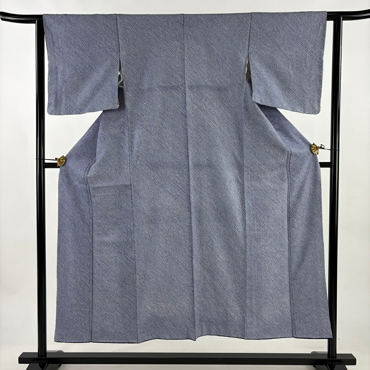 小紋 身丈150cm 裄丈61.5cm S 袷 総絞り 青 正絹 秀品 【中古】
