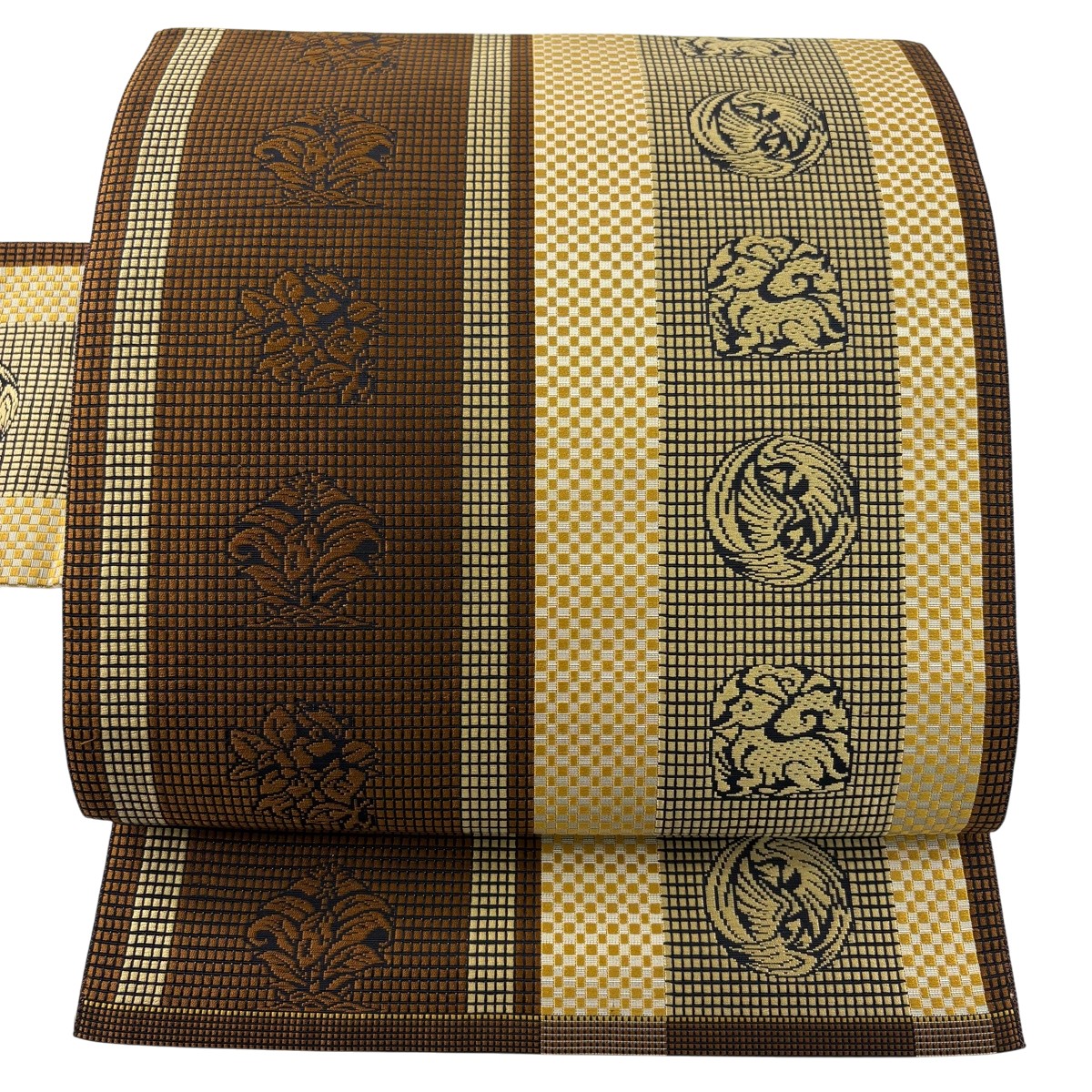 名古屋帯 名品 関西仕立て 草花 動物 茶色 正絹 【中古】 msp50