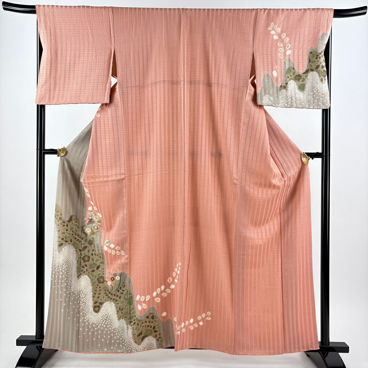 【美品】 訪問着 身丈161cm 裄丈67cm M 袷 菊 草花 金銀彩 絞り サーモンピンク 正絹 秀品 【中古】 msp50 4,956円