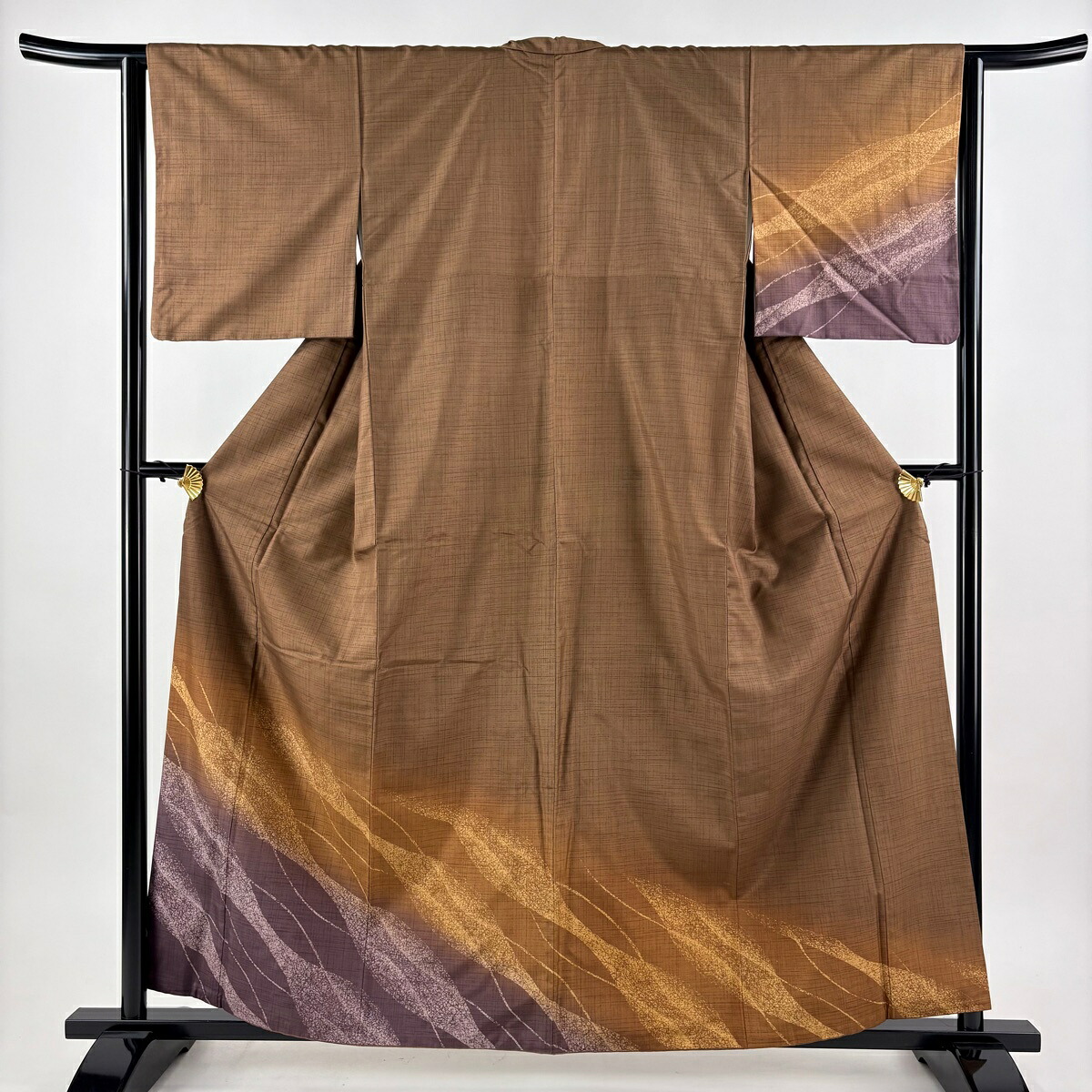 【美品】 訪問着 身丈160.5cm 裄丈63cm S 袷 紬地 幾何学模様 染め分け ぼかし 茶色 正絹 秀品 【中古】 msp50