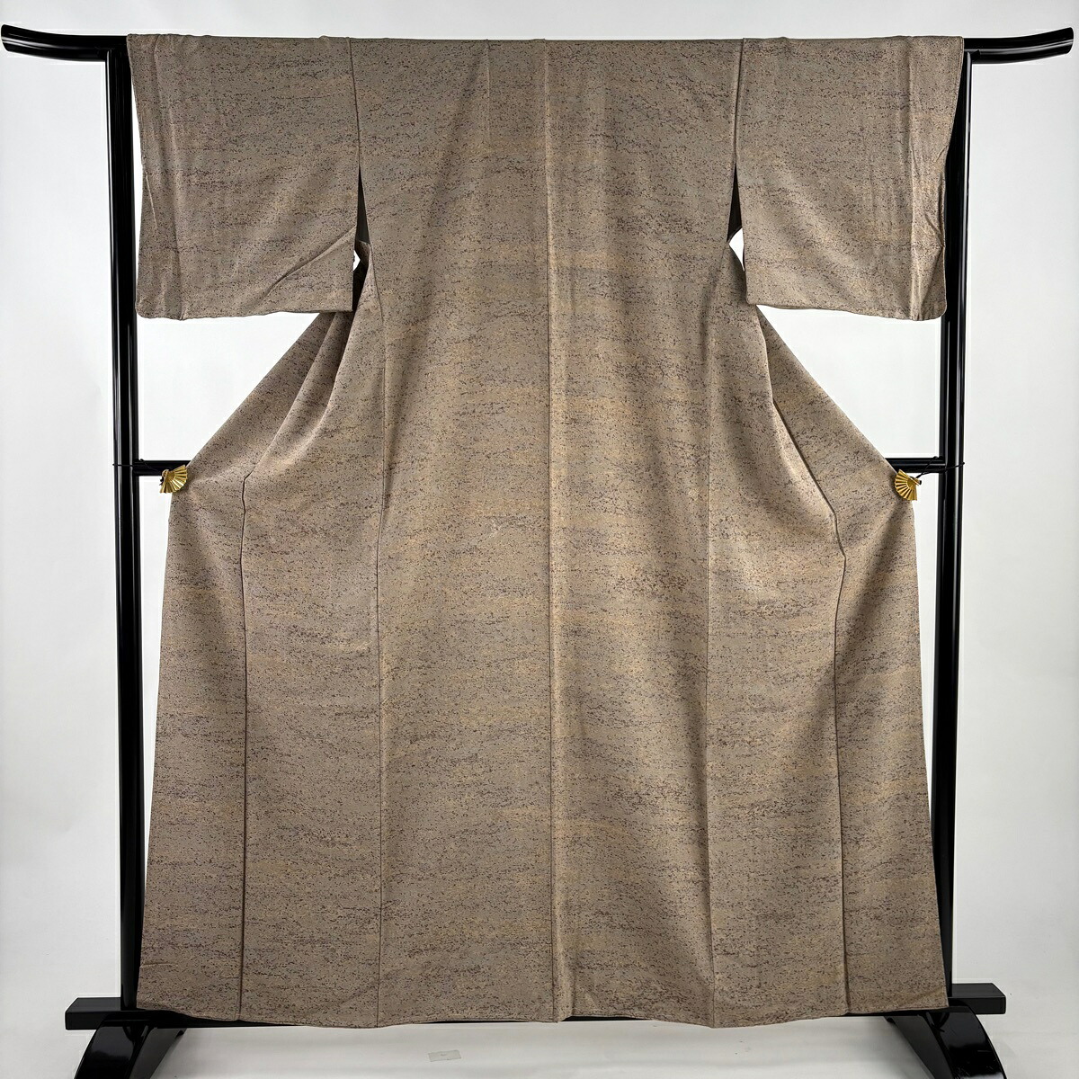 【美品】 小紋 身丈160cm 裄丈64.5cm M 袷 地紋 幾何学模様 灰茶 正絹 秀品 【中古】