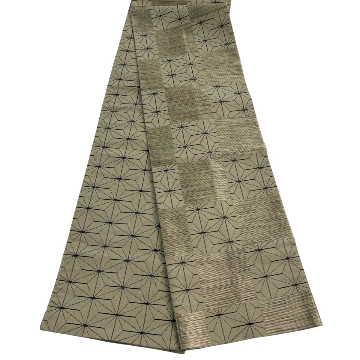 【美品】半幅帯 秀品 麻の葉 市松 ベージュ 正絹 【中古】