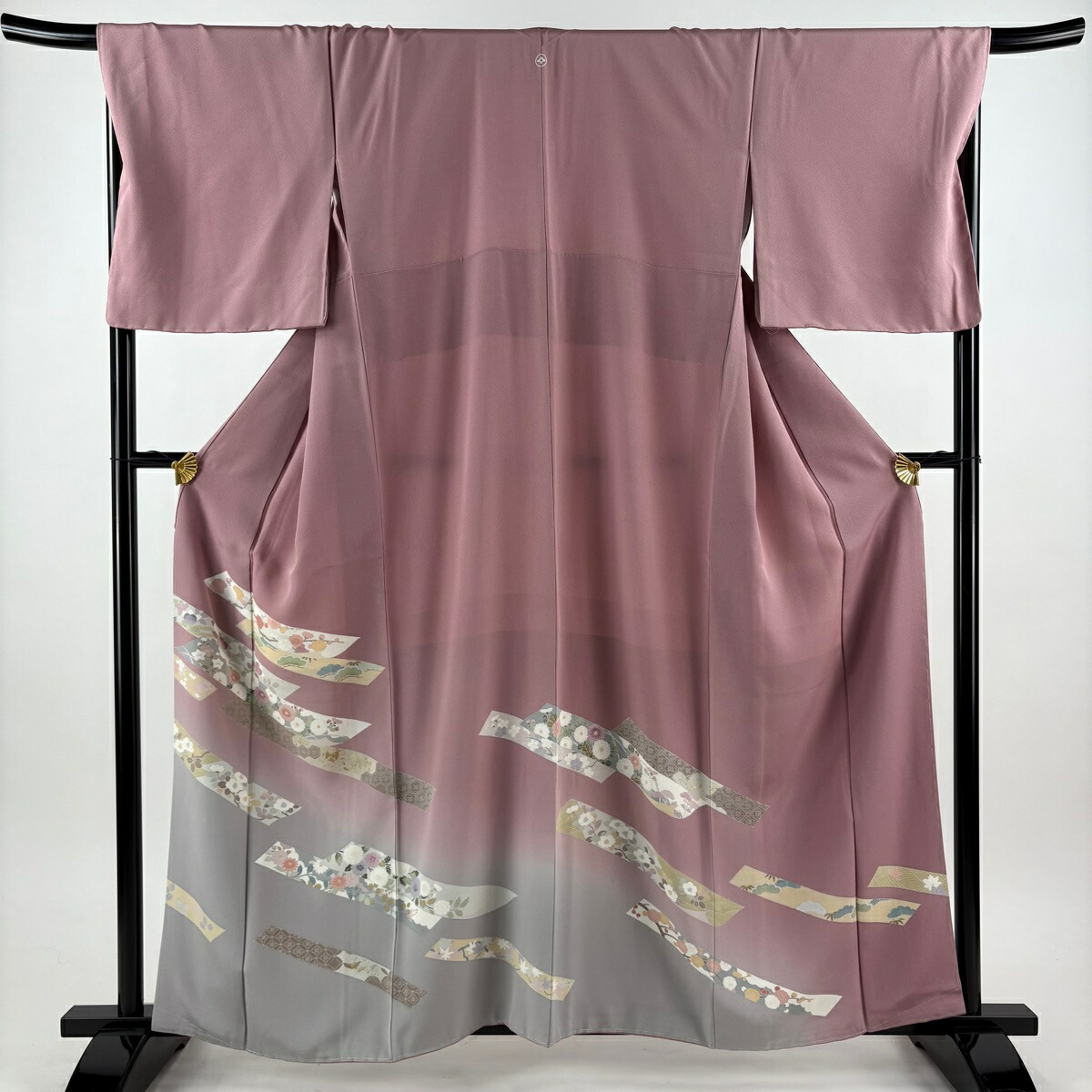 色留袖 身丈161cm 裄丈69cm L 袷 熨斗 松竹梅 金彩 染め分け 赤紫 正絹 秀品 一つ紋 【中古】