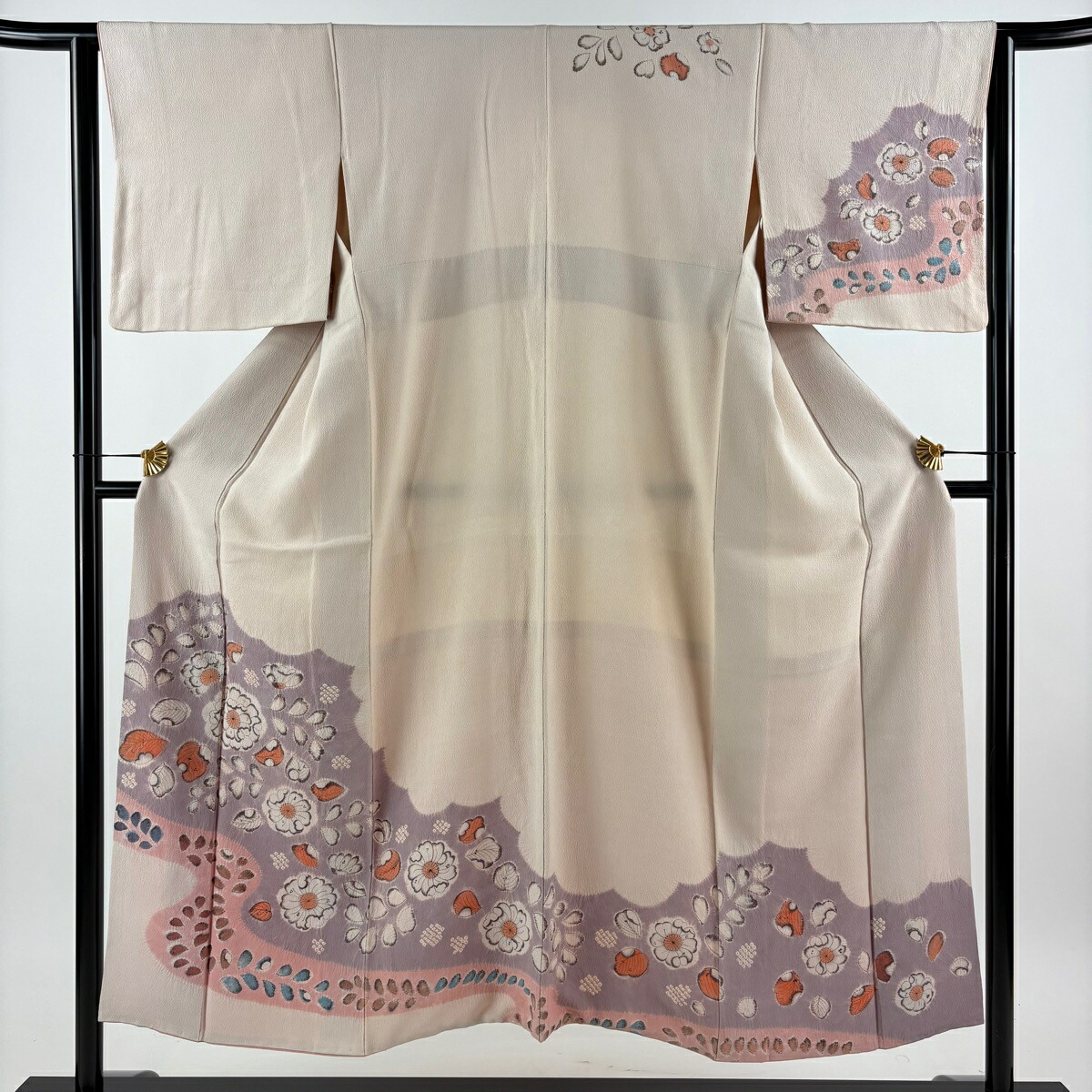訪問着 身丈150.5cm 裄丈64.5cm M 袷 辻が花柄 霞 絞り 縮緬 薄小豆 正絹 秀品 【中古】