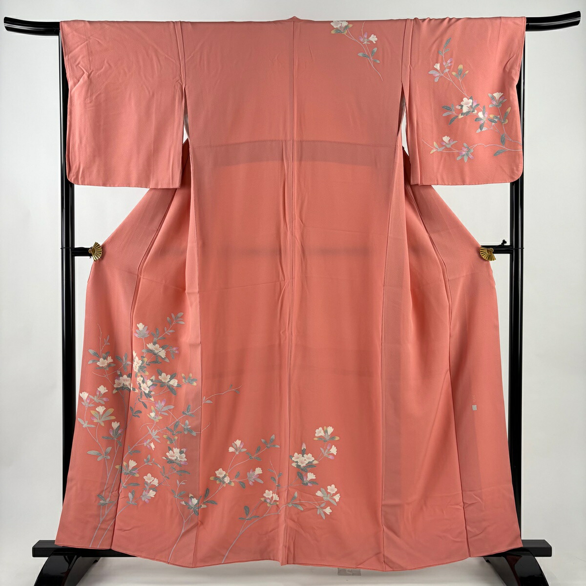 訪問着 身丈160cm 裄丈66cm M 袷 落款あり ツツジ ぼかし ピンク 正絹 秀品 【中古】