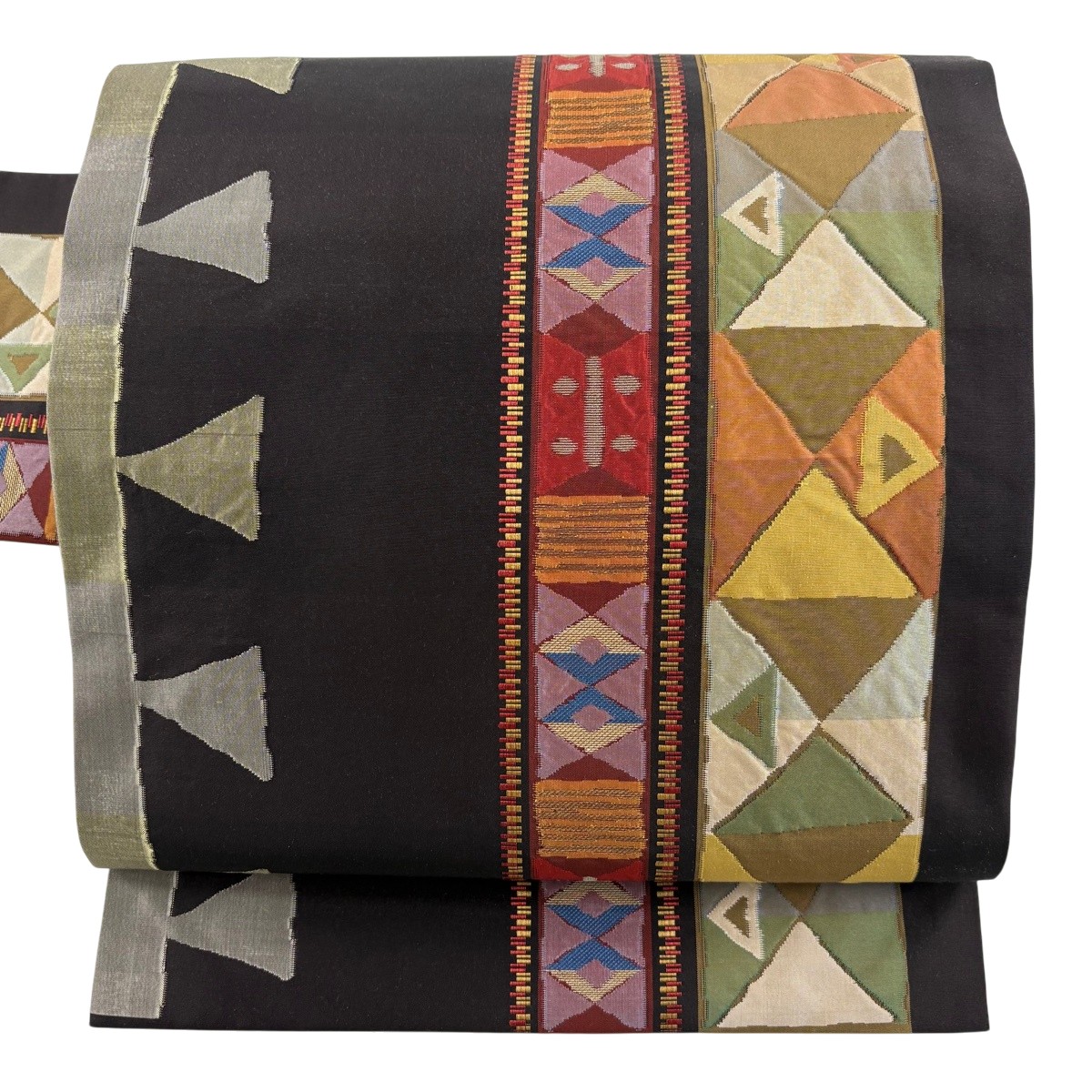 【美品】 名古屋帯 秀品 幾何学 縞 金糸 焦茶色 正絹 【中古】 msp50 4,838円