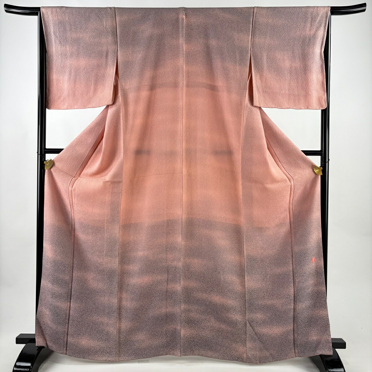 【美品】 付下げ 身丈166cm 裄丈66cm M 袷 落款あり 霞 ぼかし 染め分け ピンク 正絹 秀品 一つ紋 【中古】