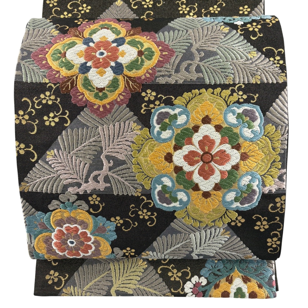 【美品】 袋帯 名品 有職華文 若松 唐織 箔 墨色 六通 正絹 【中古】 msp50