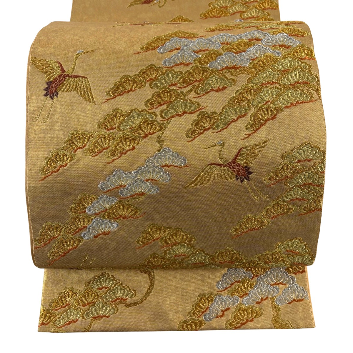 袋帯 名品 落款あり 本家加納 笠松 鶴 金銀糸 箔 金色 六通 正絹 【中古】