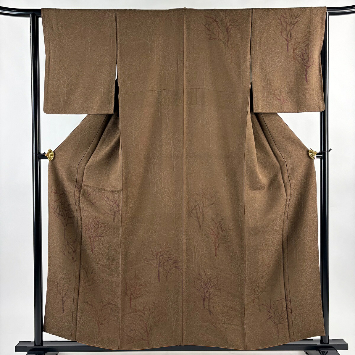 【美品】 付下げ 身丈157.5cm 裄丈64cm M 袷 樹木 焦茶色 正絹 秀品 【中古】