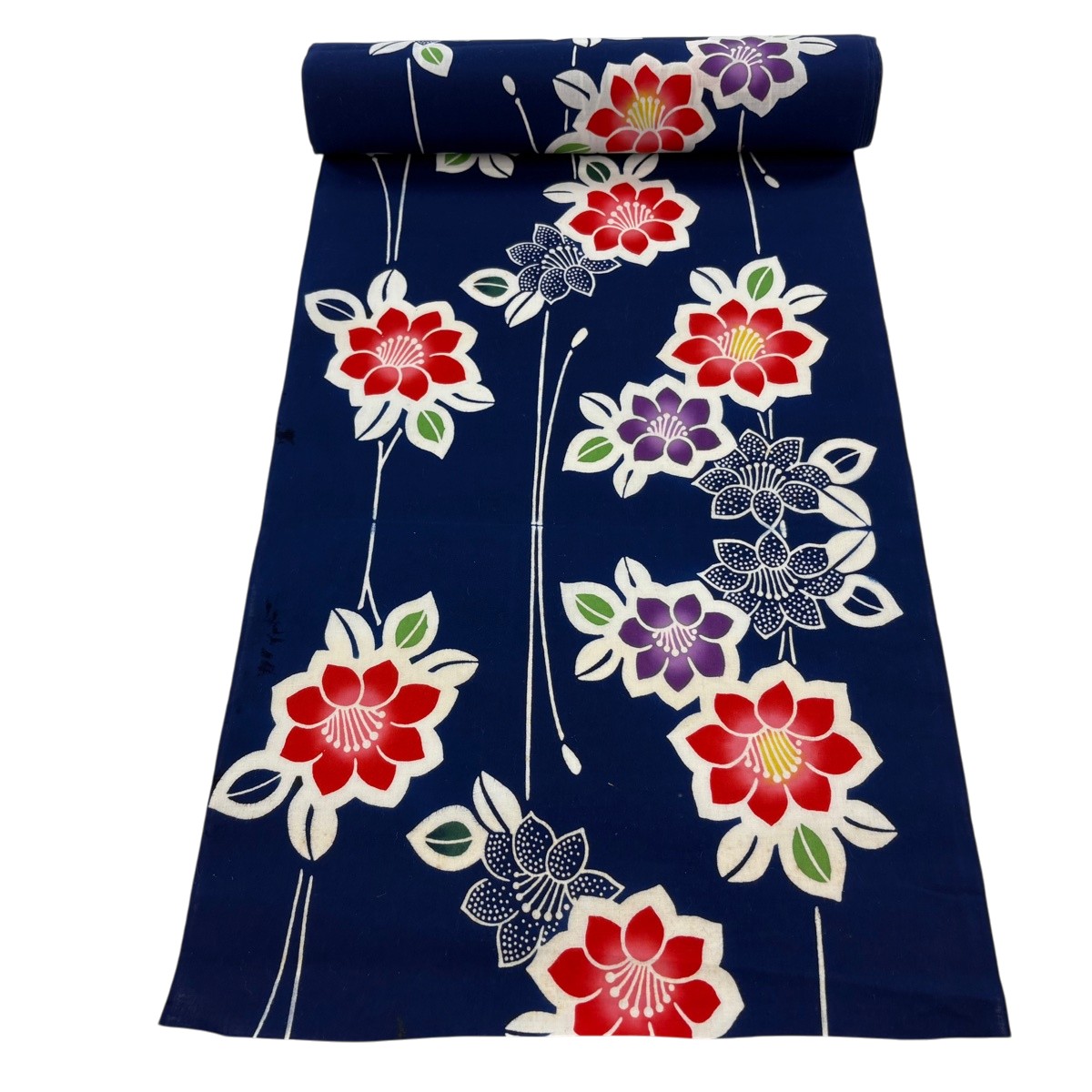 反物 優品 小紋 草花 青 綿 【中古】
