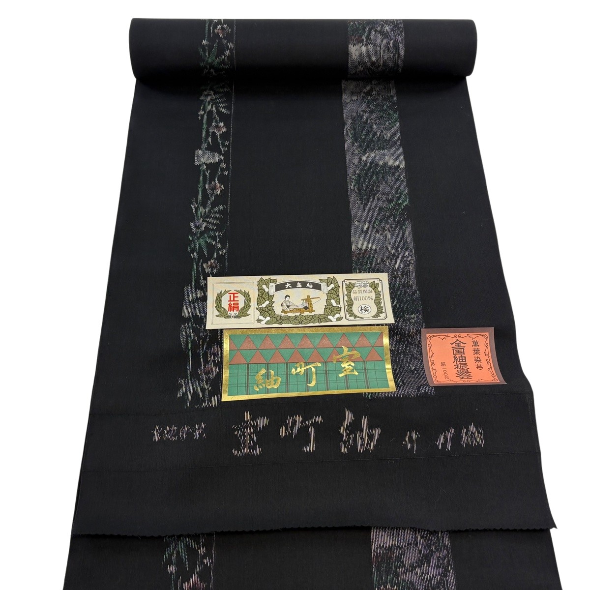 楽天市場】反物 秀品 紬 証紙 みやま紬 幾何学模様 墨色 正絹 【中古