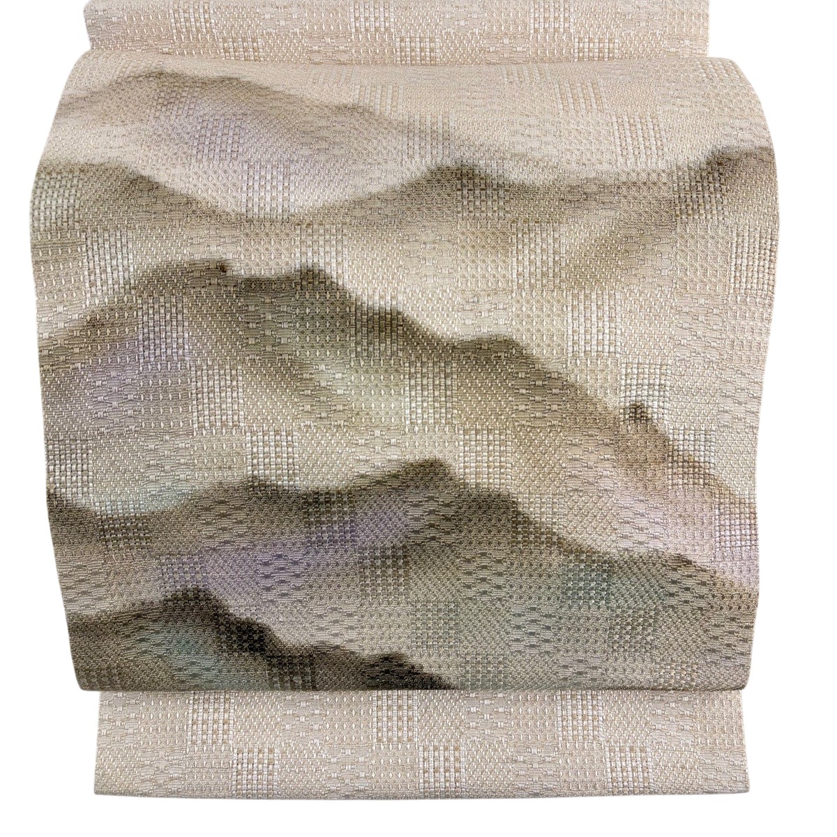 【美品】 開き名古屋帯 秀品 山並み ベージュ 正絹 【中古】 msp50