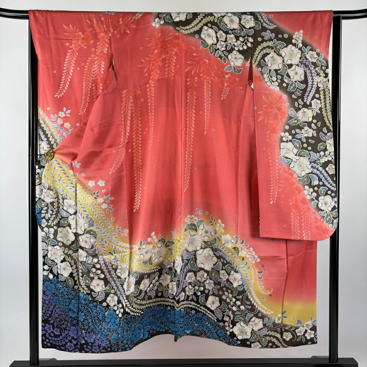 振袖 身丈150cm 裄丈65cm M 袷 辻が花柄 銀通し 絞り ピンク 正絹 秀品 【中古】