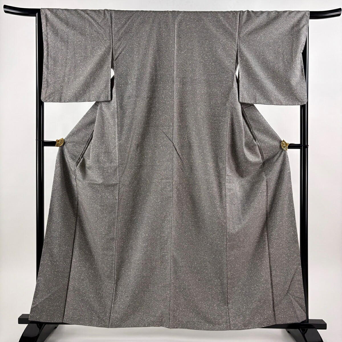 【美品】 小紋 身丈161cm 裄丈65.5cm M 袷 紬地 バチ衿 幾何学模様 灰色 正絹 秀品 【中古】 6,512円