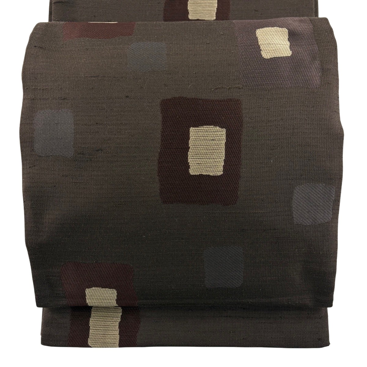 【美品】 袋帯 名品 落款あり 幾何学 茶紫 全通 正絹 【中古】 msp50