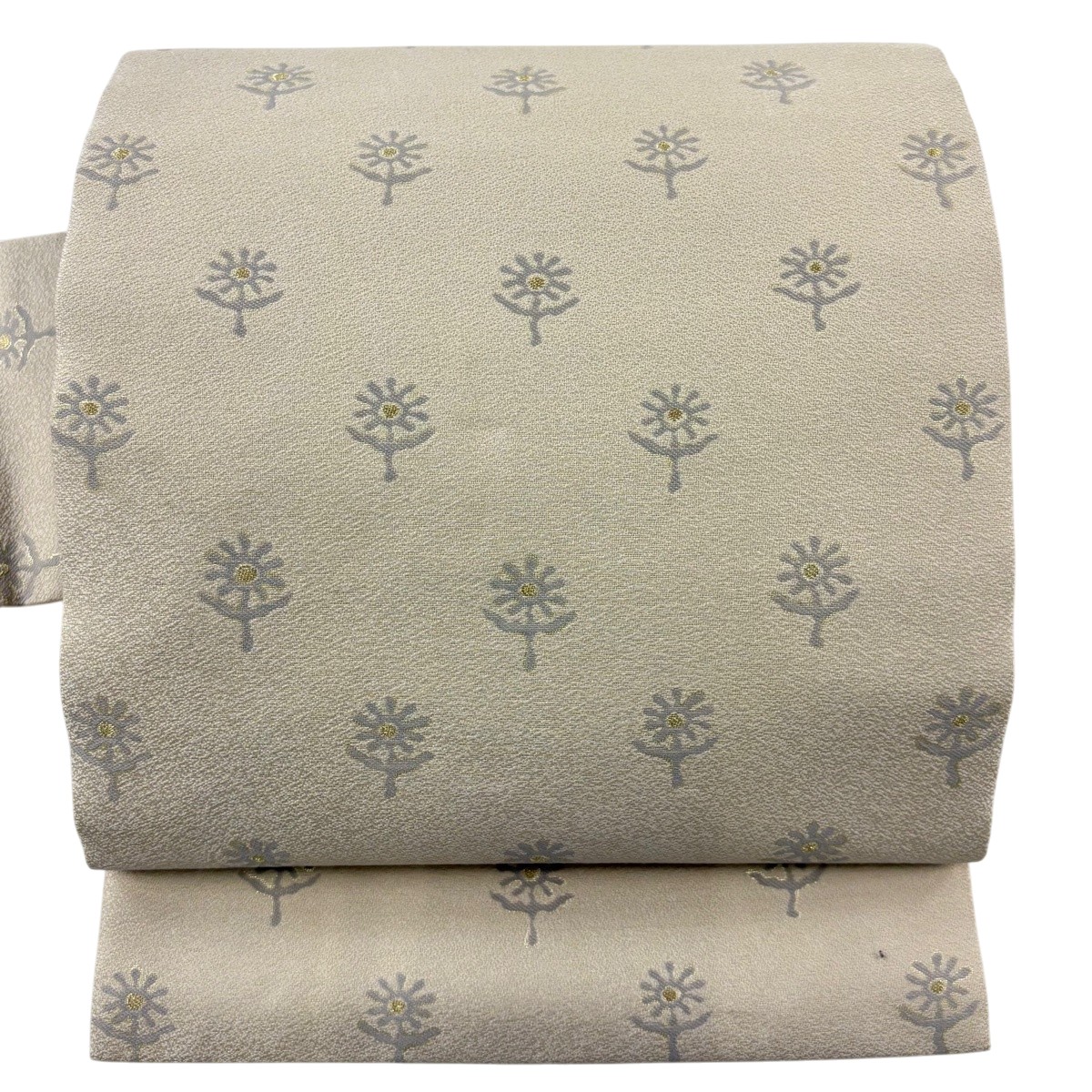 【美品】 名古屋帯 名品 草花 金糸 ベージュ 正絹 【中古】