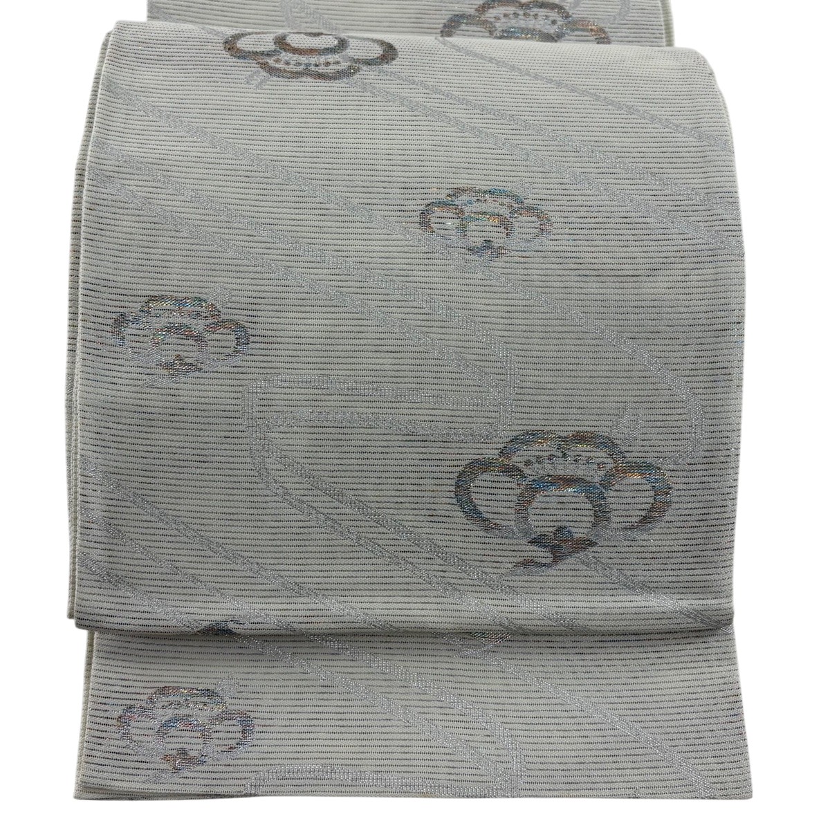 【美品】 袋帯 秀品 夏帯 絽 梅 流水 箔 灰白 全通 正絹 【中古】 msp50