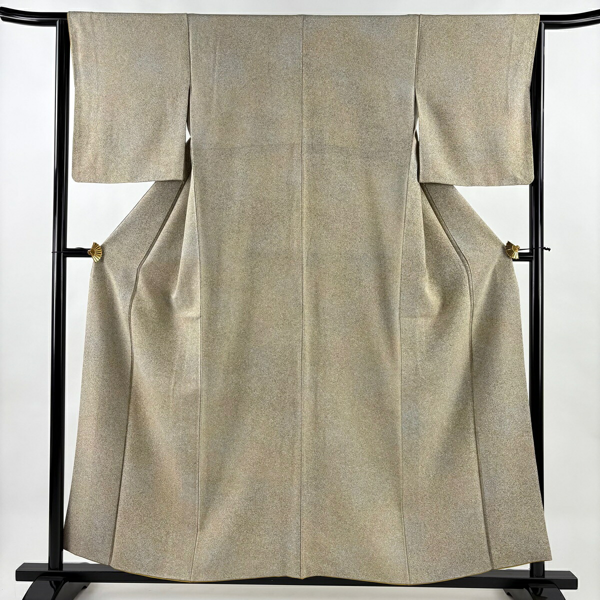 小紋 身丈157.5cm 裄丈64cm M 袷 蒔蝋染 幾何学模様 ぼかし 灰茶 正絹 秀品 【中古】