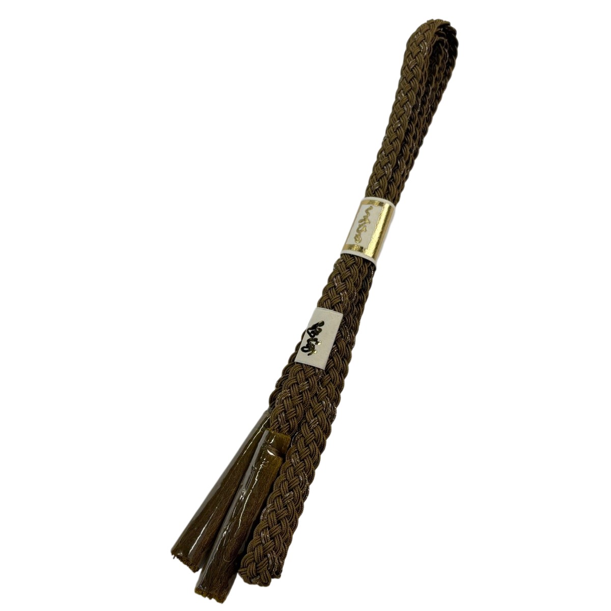 【美品】 帯締め 優品 カジュアル 銀糸 茶緑色 正絹 和装小物 【中古】