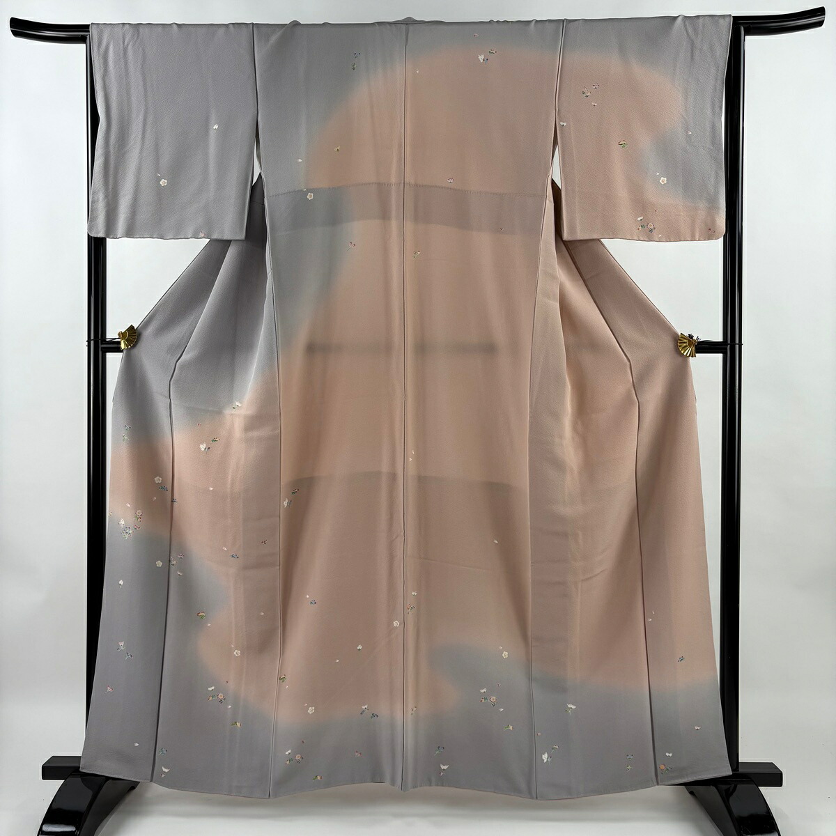 訪問着 身丈160cm 裄丈66cm M 袷 草花 霞 ぼかし 薄紫 正絹 秀品 【中古】