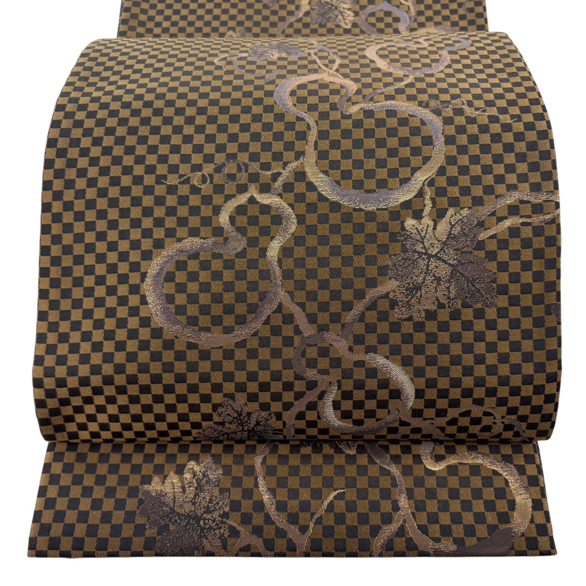 【美品】 袋帯 名品 証紙あり 瓢箪 市松 箔 黒 全通 正絹 【中古】 msp50