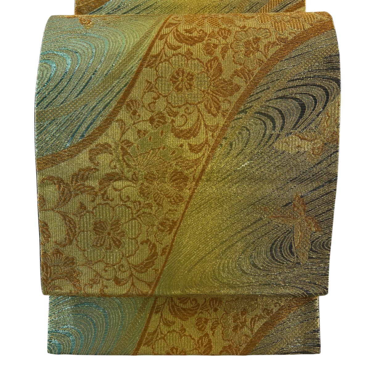 【美品】 袋帯 秀品 証紙あり 振袖向き 花唐草 蝶 金糸 箔 金色 六通 正絹 【中古】 6,952円